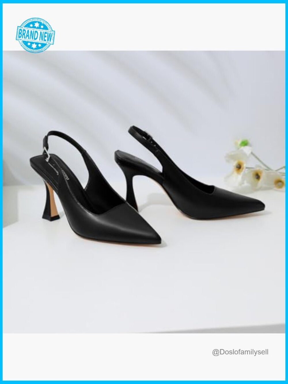Slingback Pointed Toe Kitten Heels Elegant Chunky High Heel Wedding Party Dress - Picture 6 of 7
